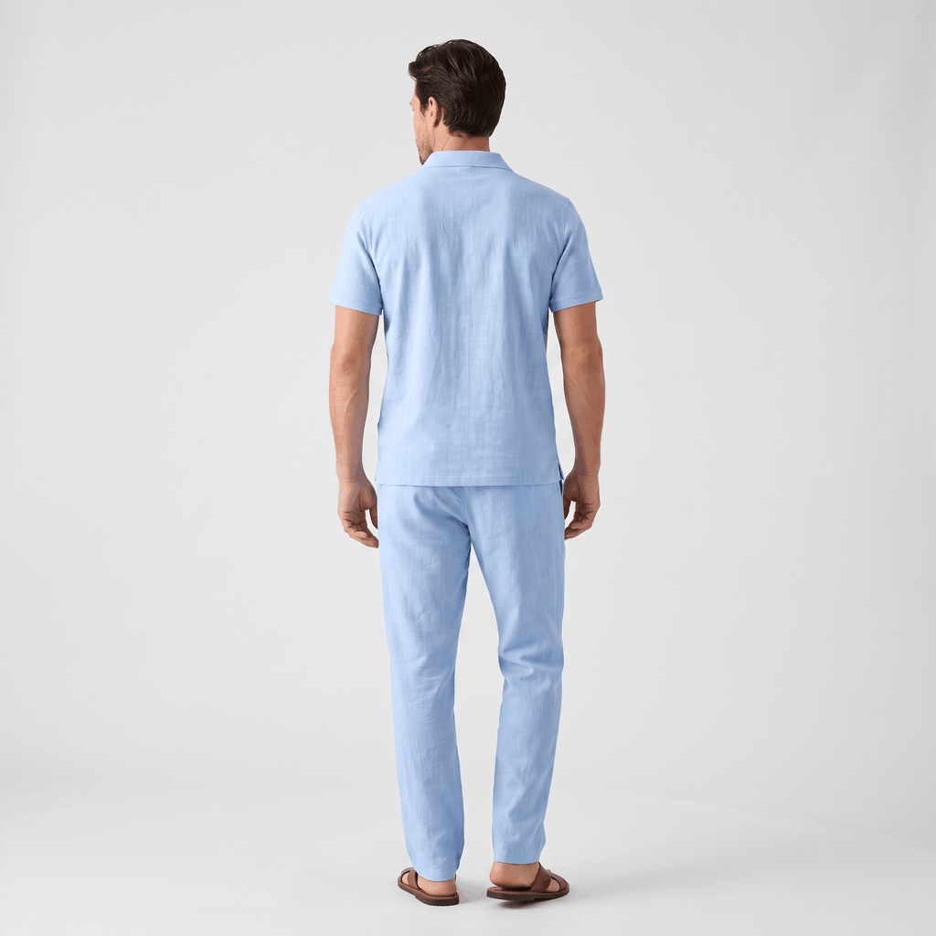 Thomas Textured Linen Polo Set – Relaxed Fit Drawstring Wide-Leg Loungewear