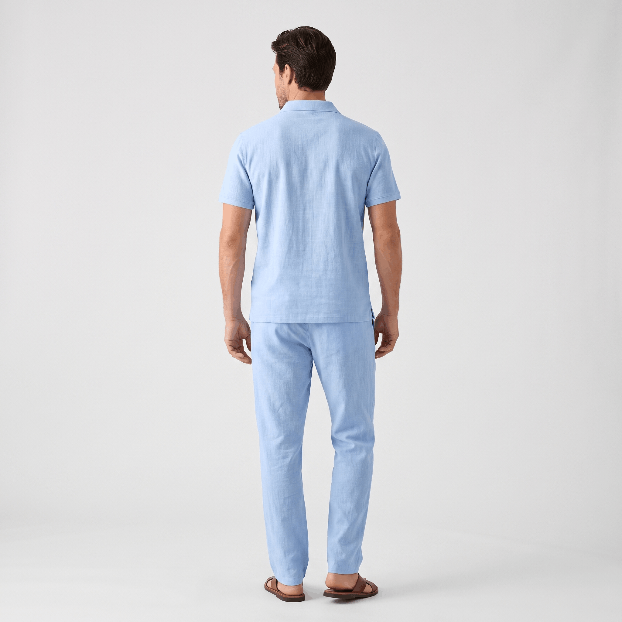 Thomas Textured Linen Polo Set – Relaxed Fit Drawstring Wide-Leg Loungewear