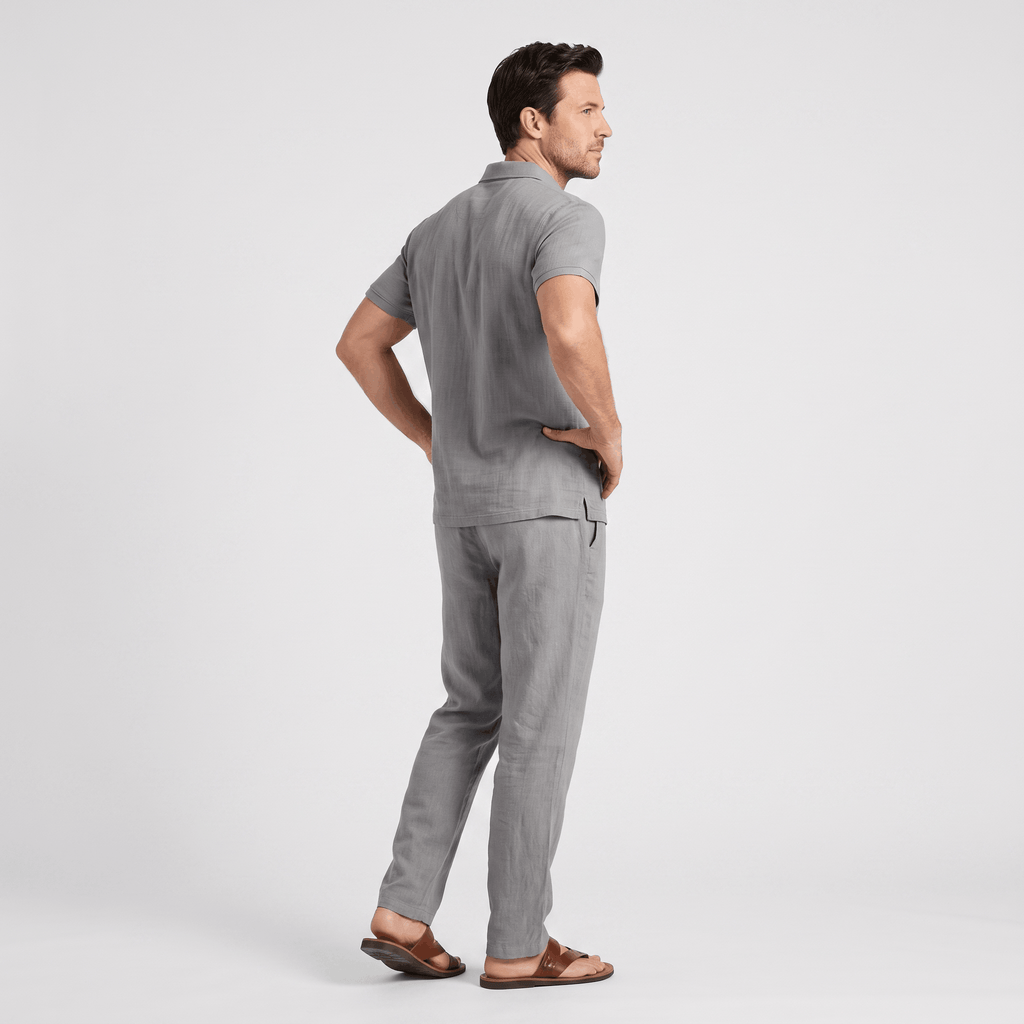 Thomas Textured Linen Polo Set – Relaxed Fit Drawstring Wide-Leg Loungewear