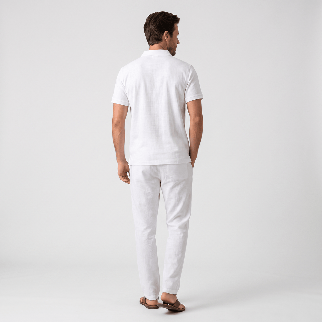 Thomas Textured Linen Polo Set – Relaxed Fit Drawstring Wide-Leg Loungewear