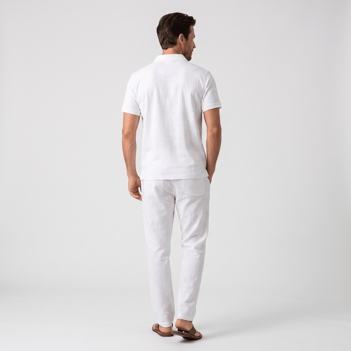 Thomas Textured Linen Polo Set – Relaxed Fit Drawstring Wide-Leg Loungewear