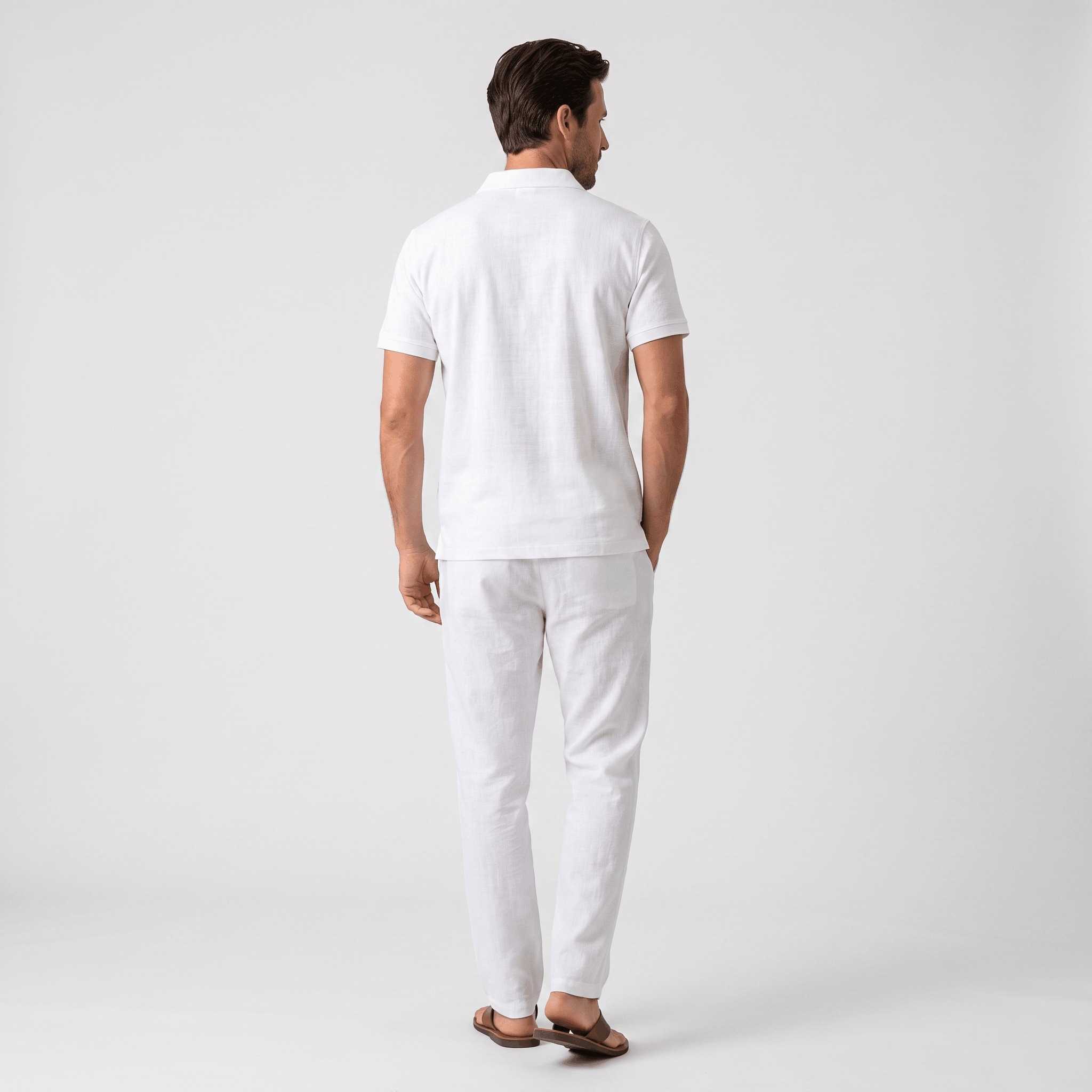 Thomas Textured Linen Polo Set – Relaxed Fit Drawstring Wide-Leg Loungewear