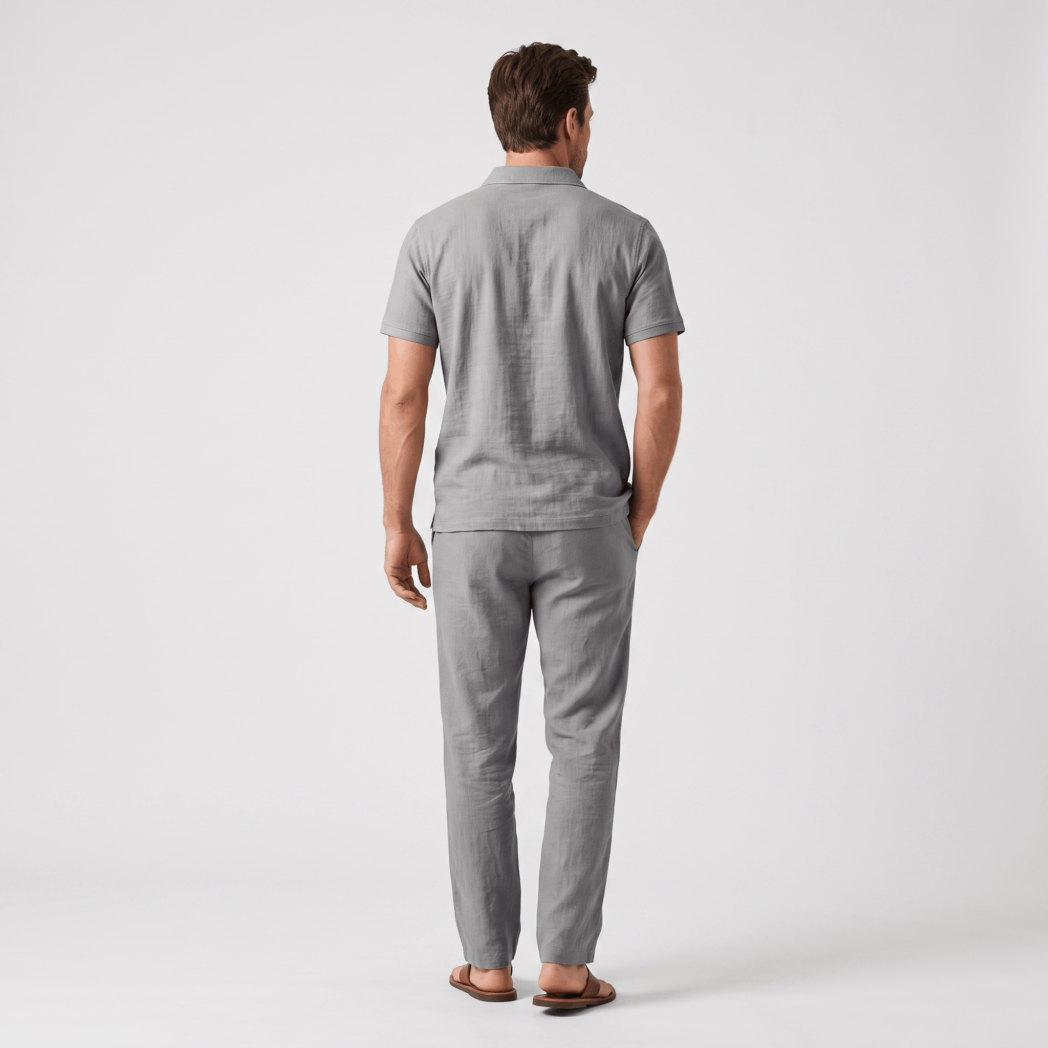 Thomas Textured Linen Polo Set – Relaxed Fit Drawstring Wide-Leg Loungewear
