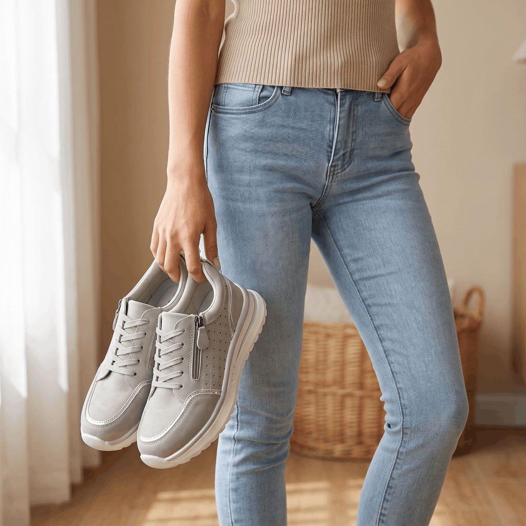 Geneva Perforated Mesh Sneakers – Side-Zip Lace-Up Cushioned Trainers