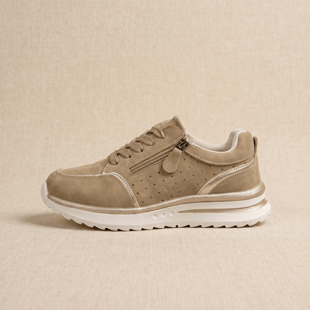 Geneva Perforated Mesh Sneakers – Side-Zip Lace-Up Cushioned Trainers