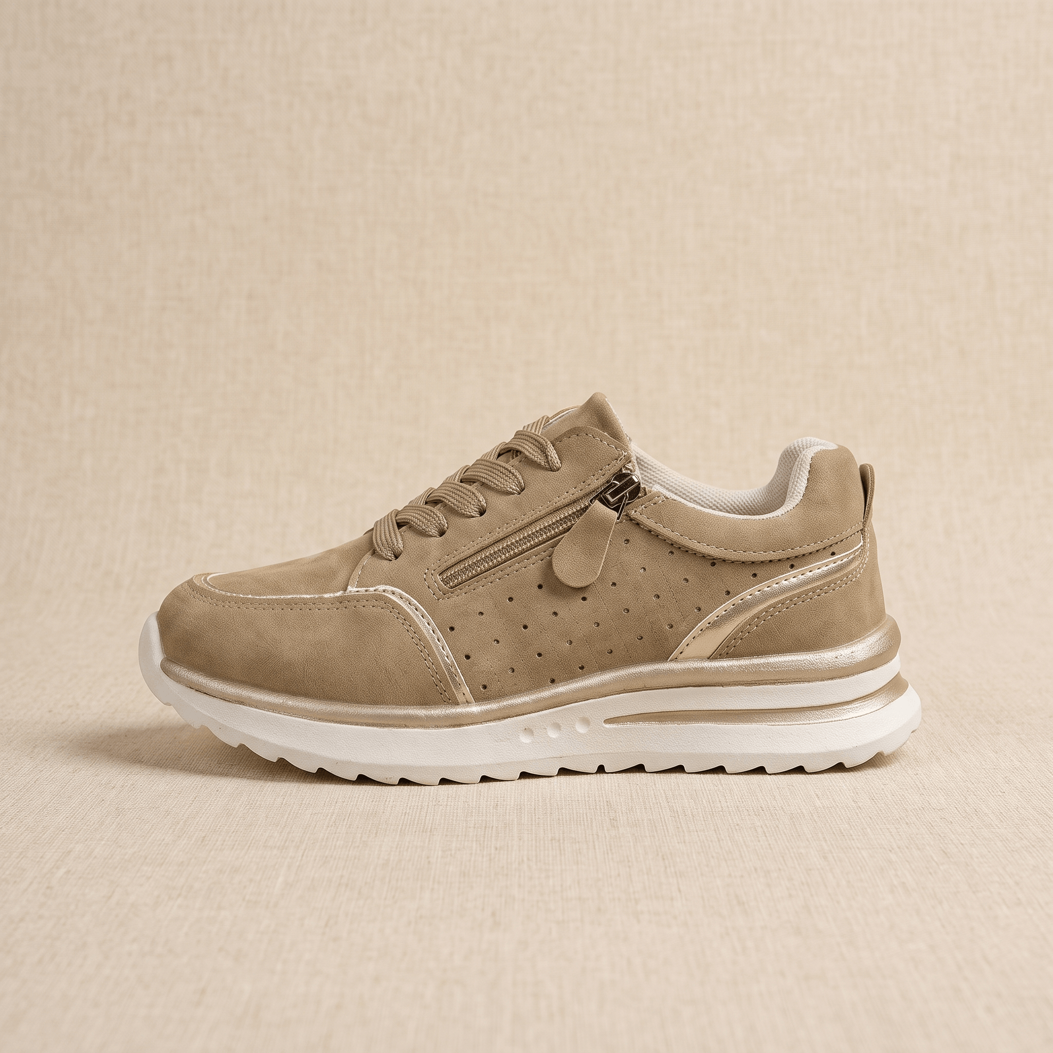 Geneva Perforated Mesh Sneakers – Side-Zip Lace-Up Cushioned Trainers