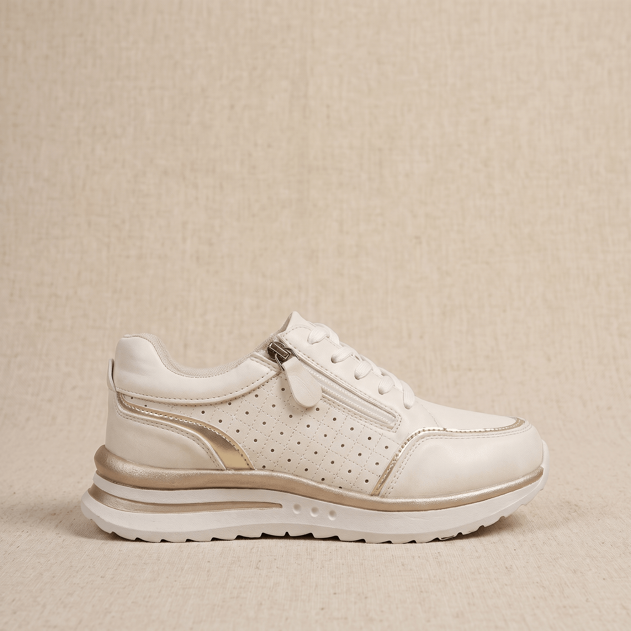 Geneva Perforated Mesh Sneakers – Side-Zip Lace-Up Cushioned Trainers