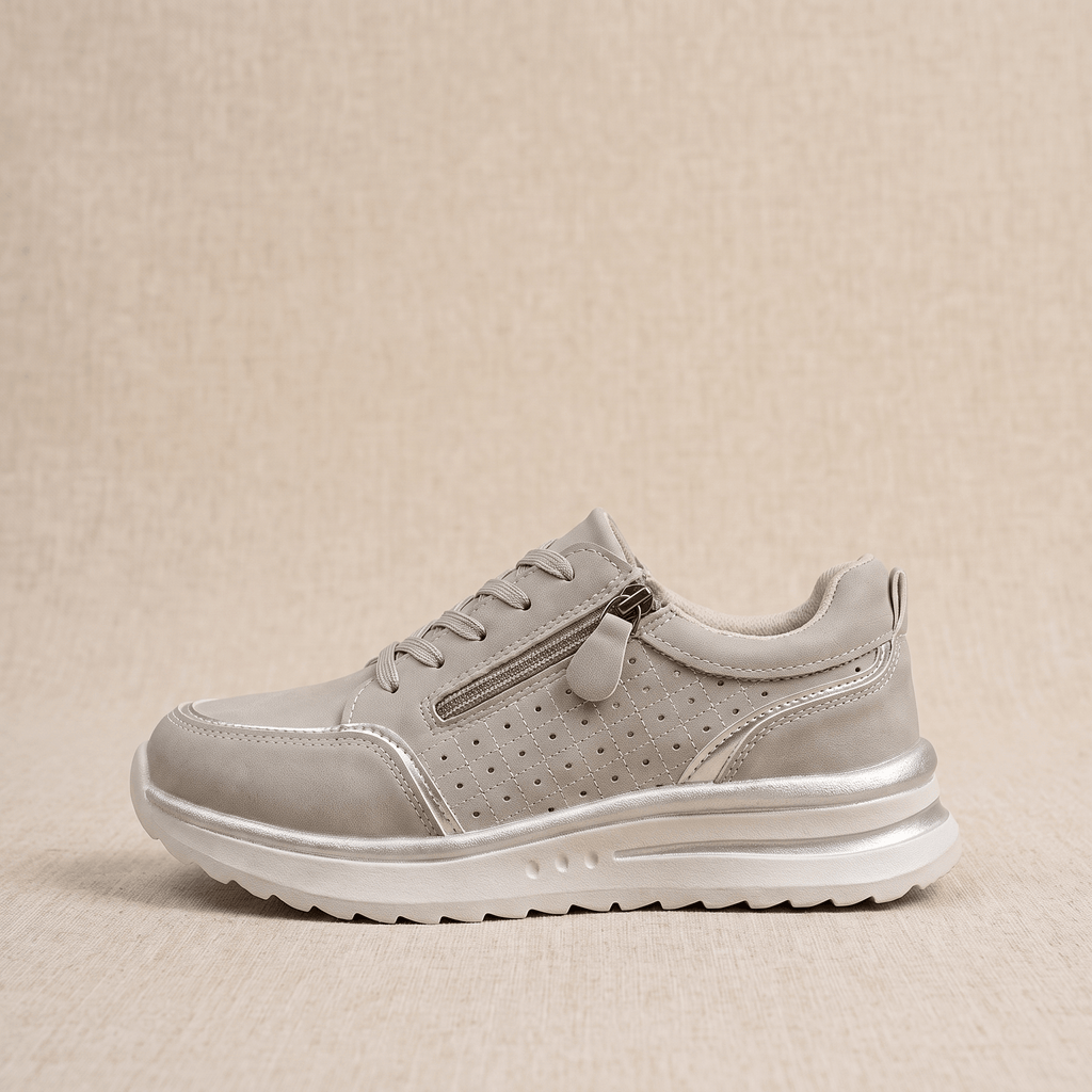 Geneva Perforated Mesh Sneakers – Side-Zip Lace-Up Cushioned Trainers