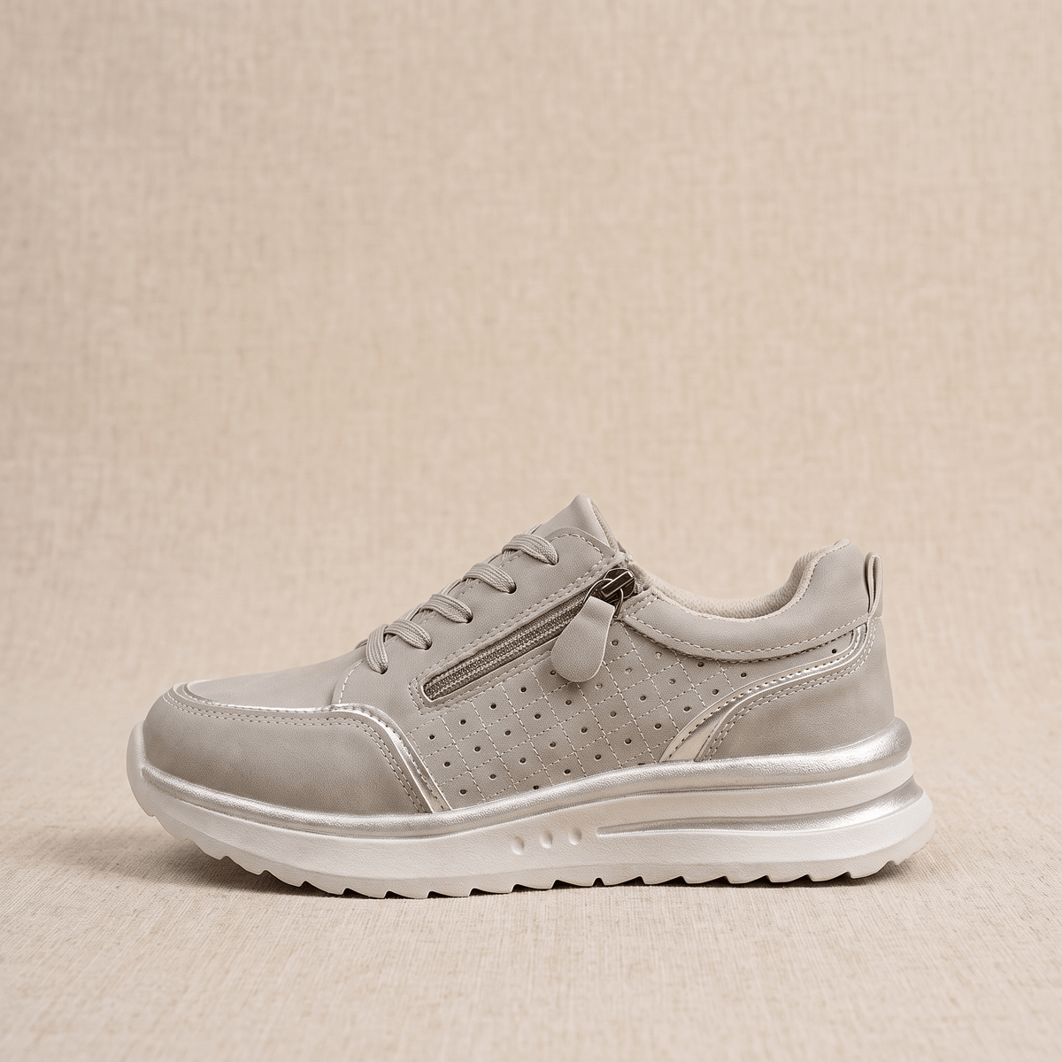 Geneva Perforated Mesh Sneakers – Side-Zip Lace-Up Cushioned Trainers