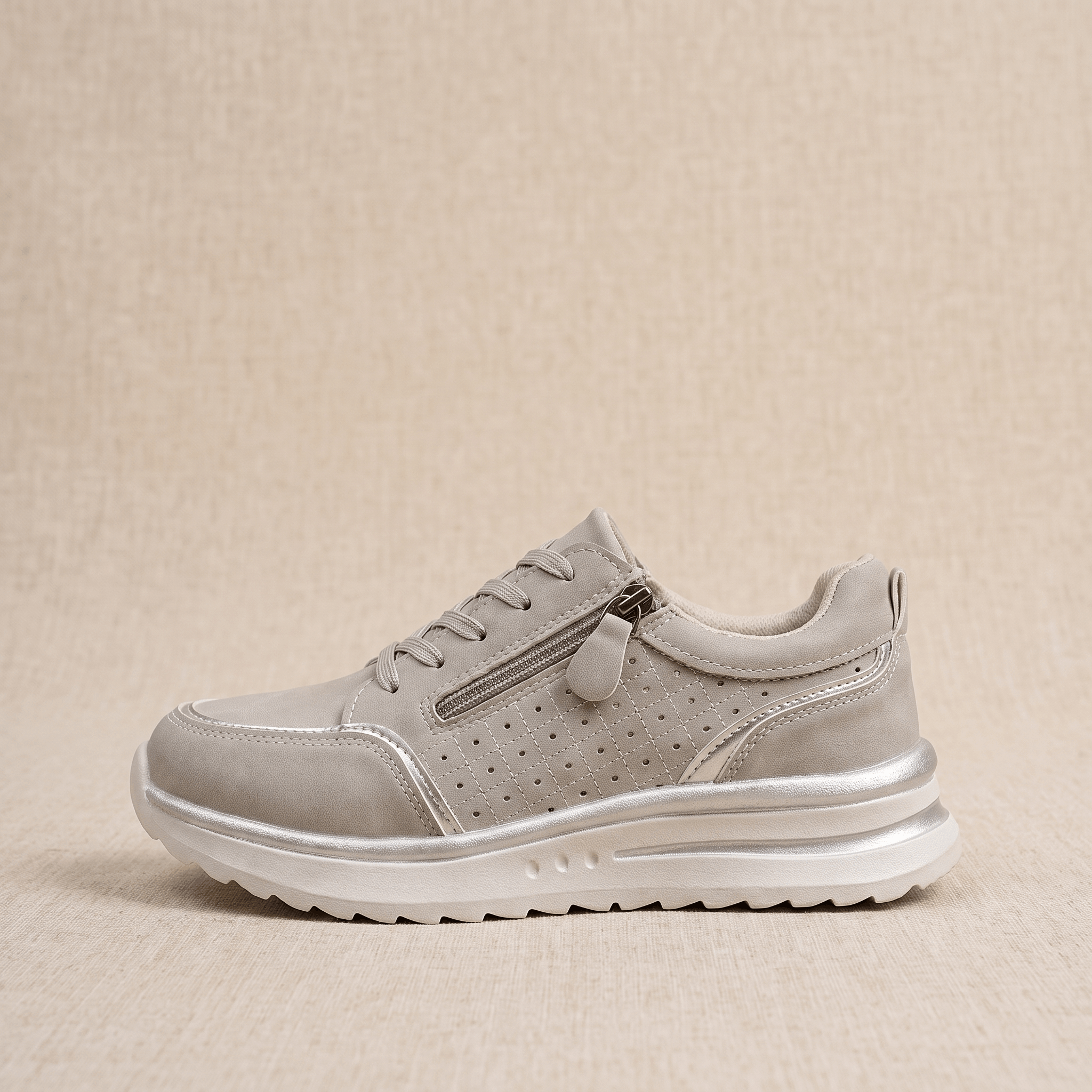 Geneva Perforated Mesh Sneakers – Side-Zip Lace-Up Cushioned Trainers