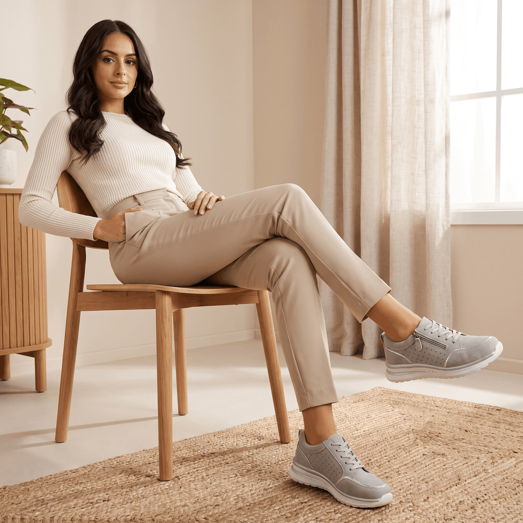 Geneva Perforated Mesh Sneakers – Side-Zip Lace-Up Cushioned Trainers