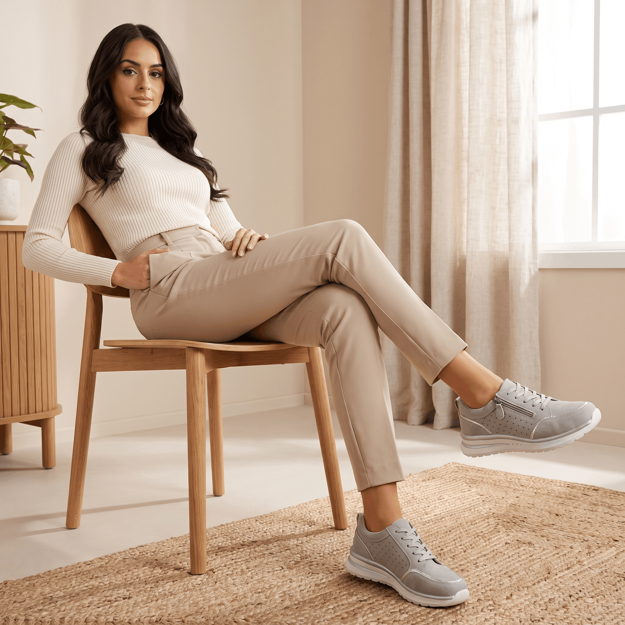 Geneva Perforated Mesh Sneakers – Side-Zip Lace-Up Cushioned Trainers