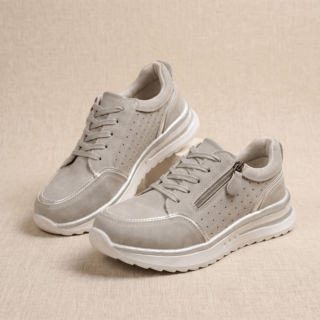 Geneva Perforated Mesh Sneakers – Side-Zip Lace-Up Cushioned Trainers