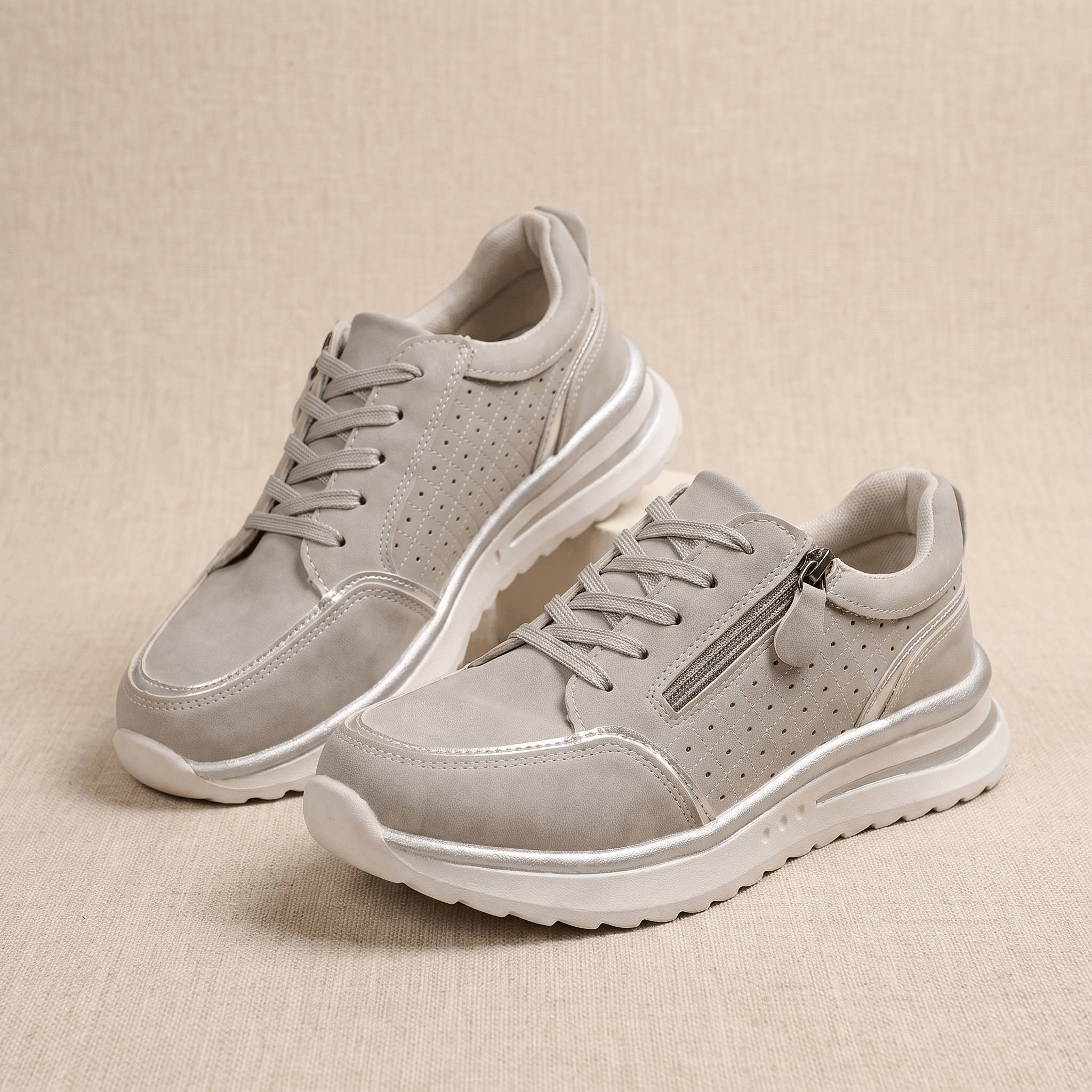 Geneva Perforated Mesh Sneakers – Side-Zip Lace-Up Cushioned Trainers