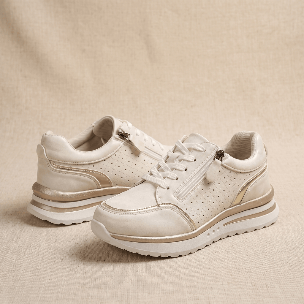 Geneva Perforated Mesh Sneakers – Side-Zip Lace-Up Cushioned Trainers