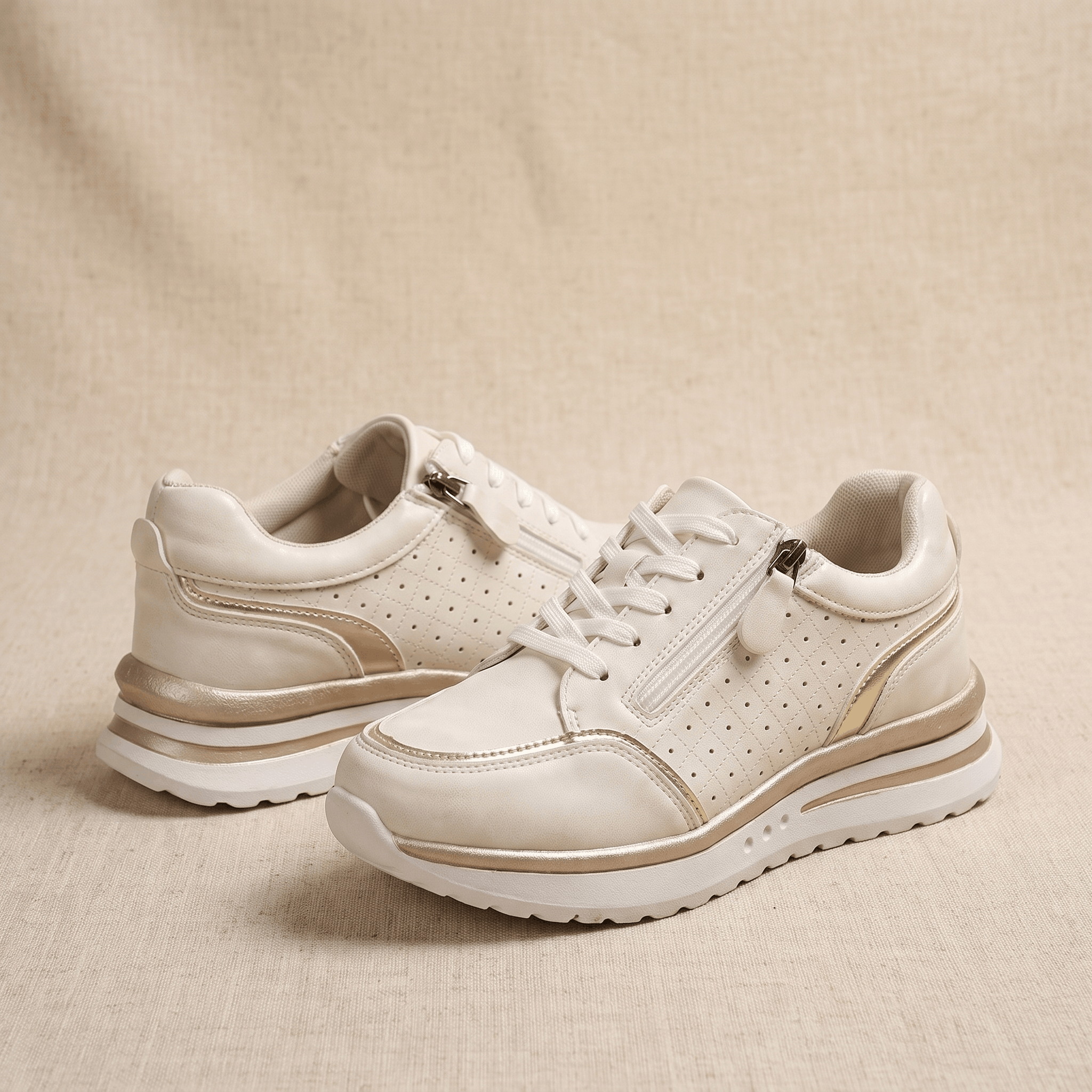 Geneva Perforated Mesh Sneakers – Side-Zip Lace-Up Cushioned Trainers