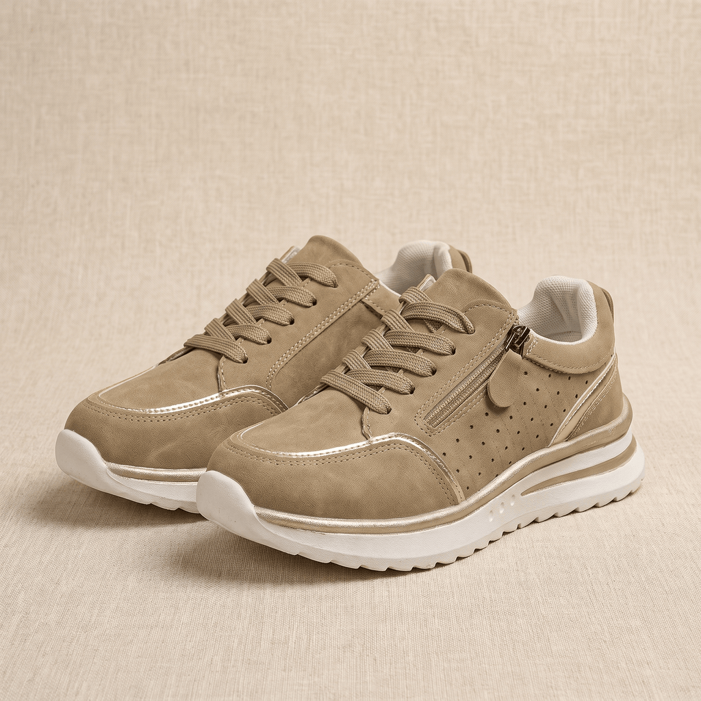Geneva Perforated Mesh Sneakers – Side-Zip Lace-Up Cushioned Trainers