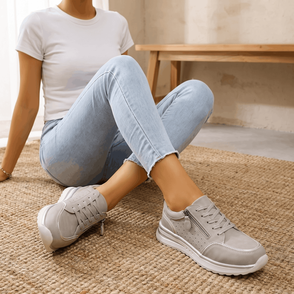 Geneva Perforated Mesh Sneakers – Side-Zip Lace-Up Cushioned Trainers