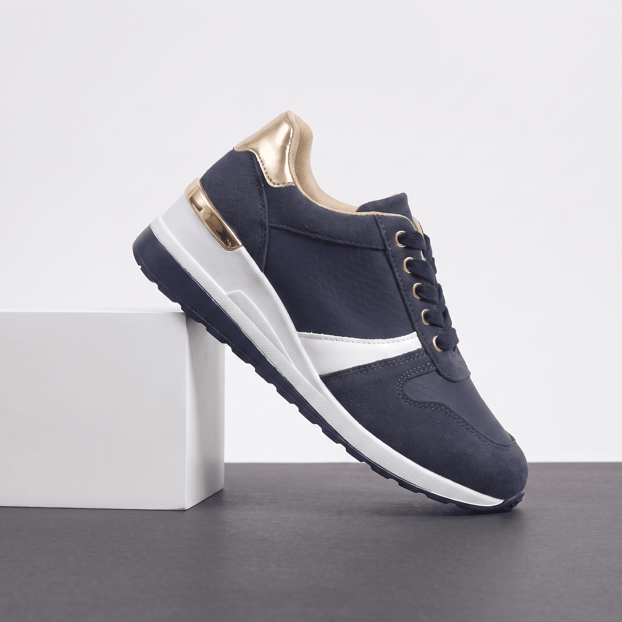 Aria Mesh Suede Sneakers – Lace-Up Hidden-Wedge Cushioned Trainers