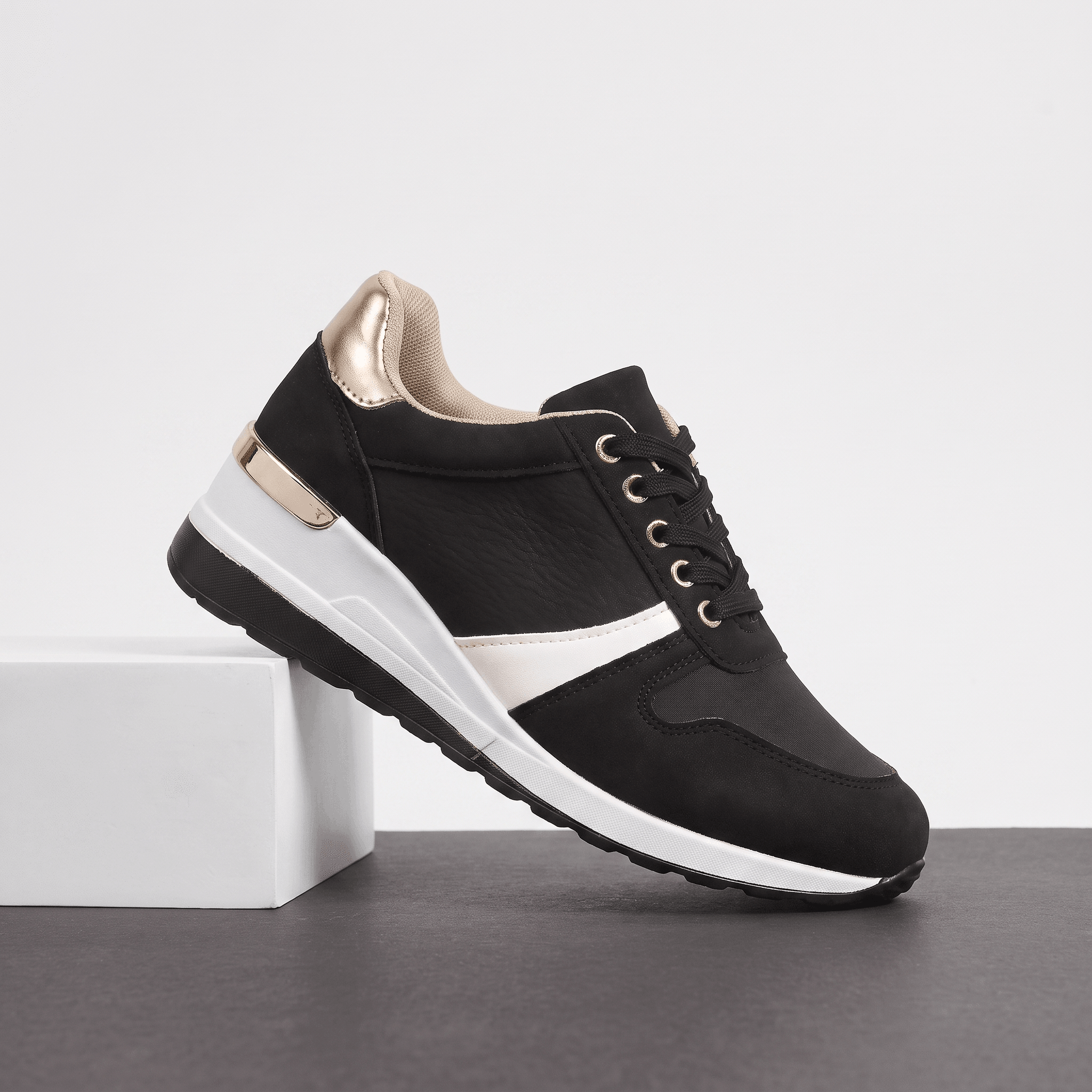 Aria Mesh Suede Sneakers – Lace-Up Hidden-Wedge Cushioned Trainers