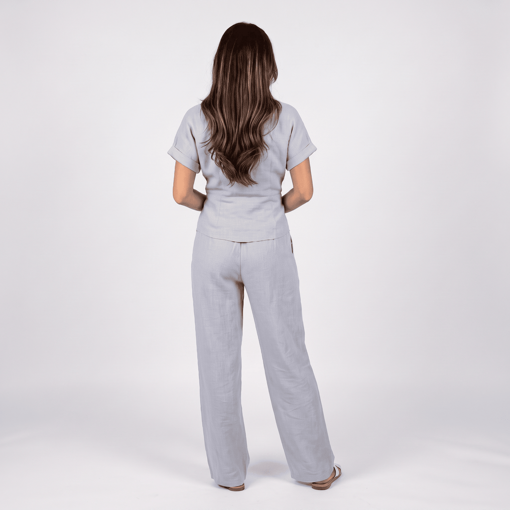 Winona Cotton-Linen Wide-Leg Set – Tie-Waist V-Neck Relaxed Outfit