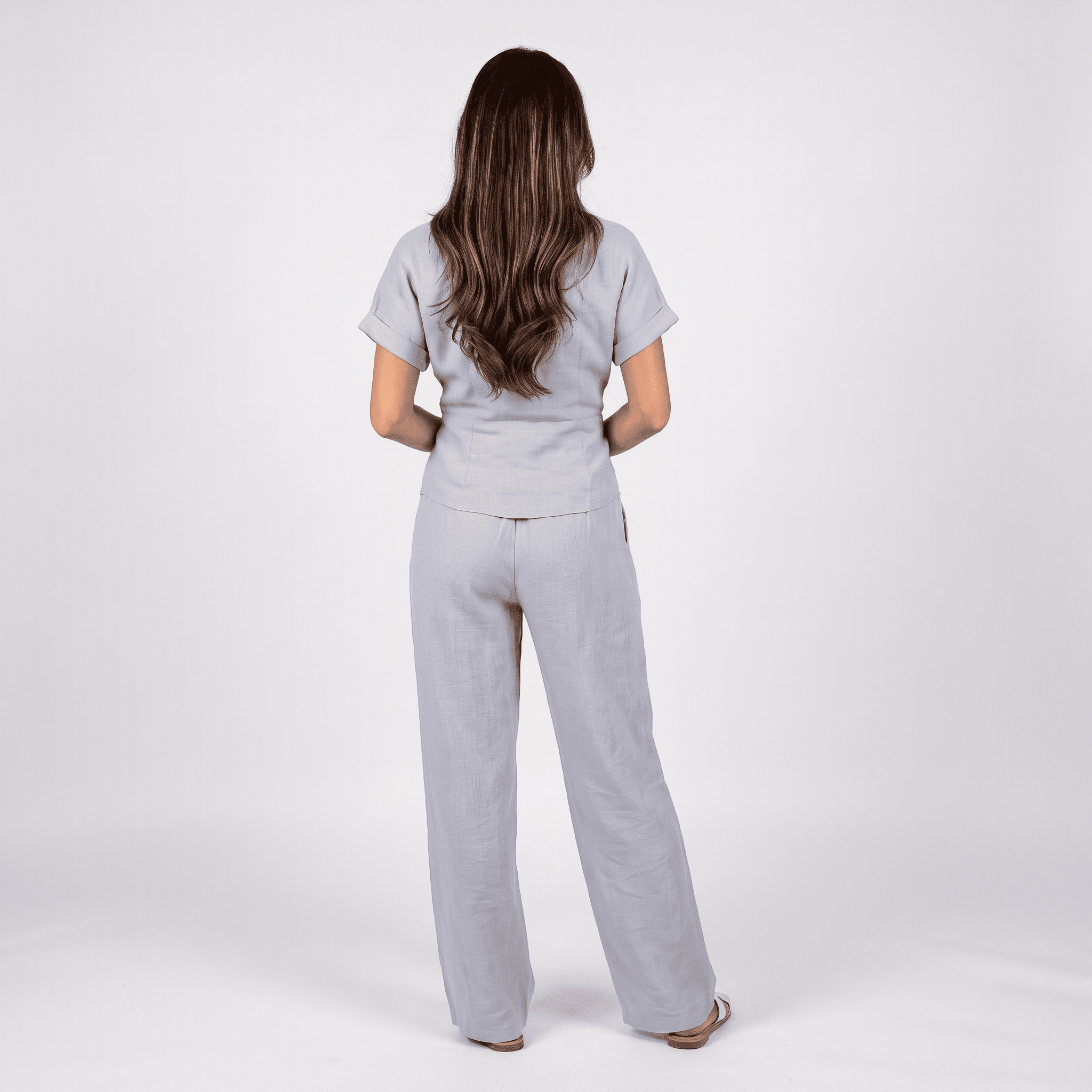 Winona Cotton-Linen Wide-Leg Set – Tie-Waist V-Neck Relaxed Outfit