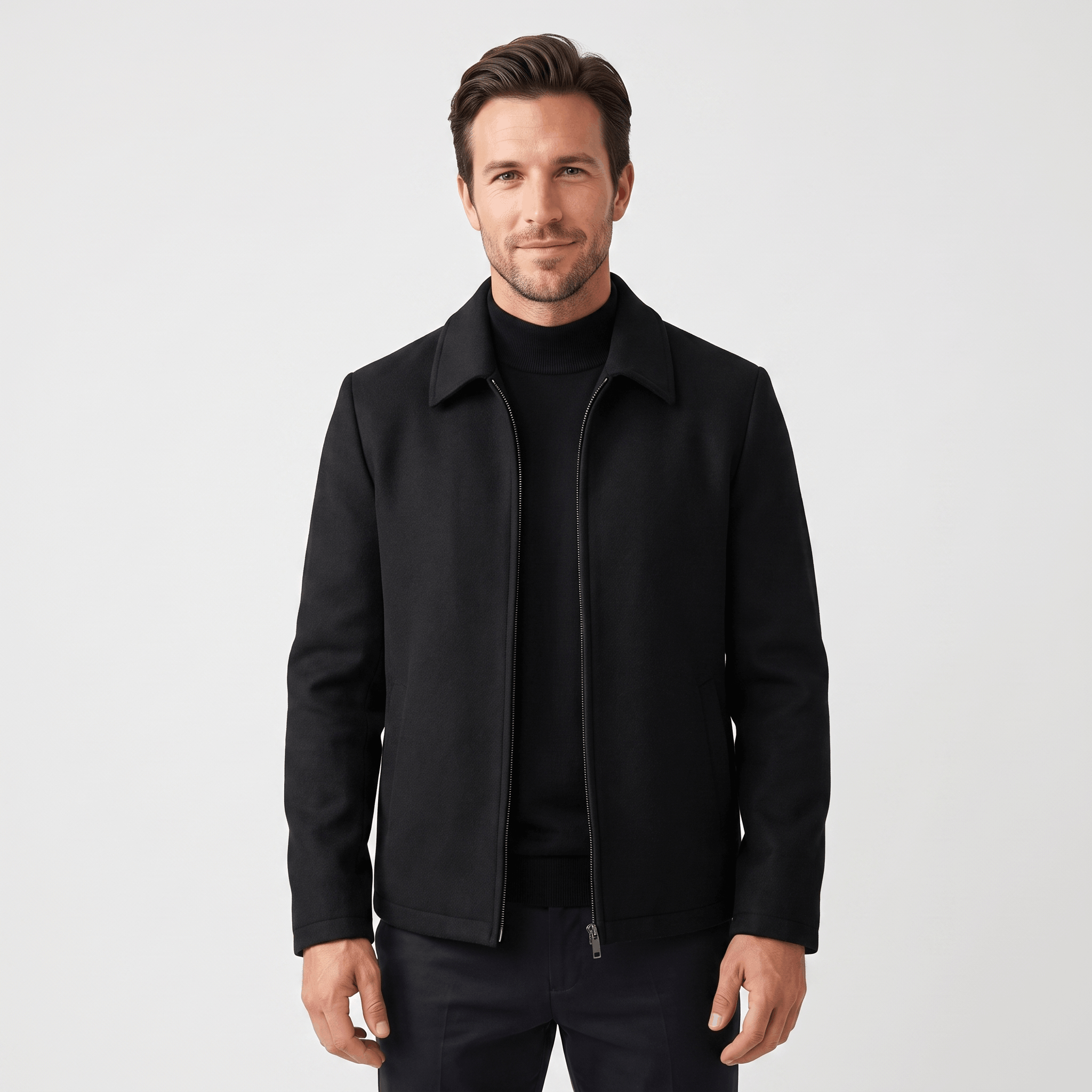 Marco Tailored Wool Jacket – Handmade Zip-Up Minimalist Outerwear