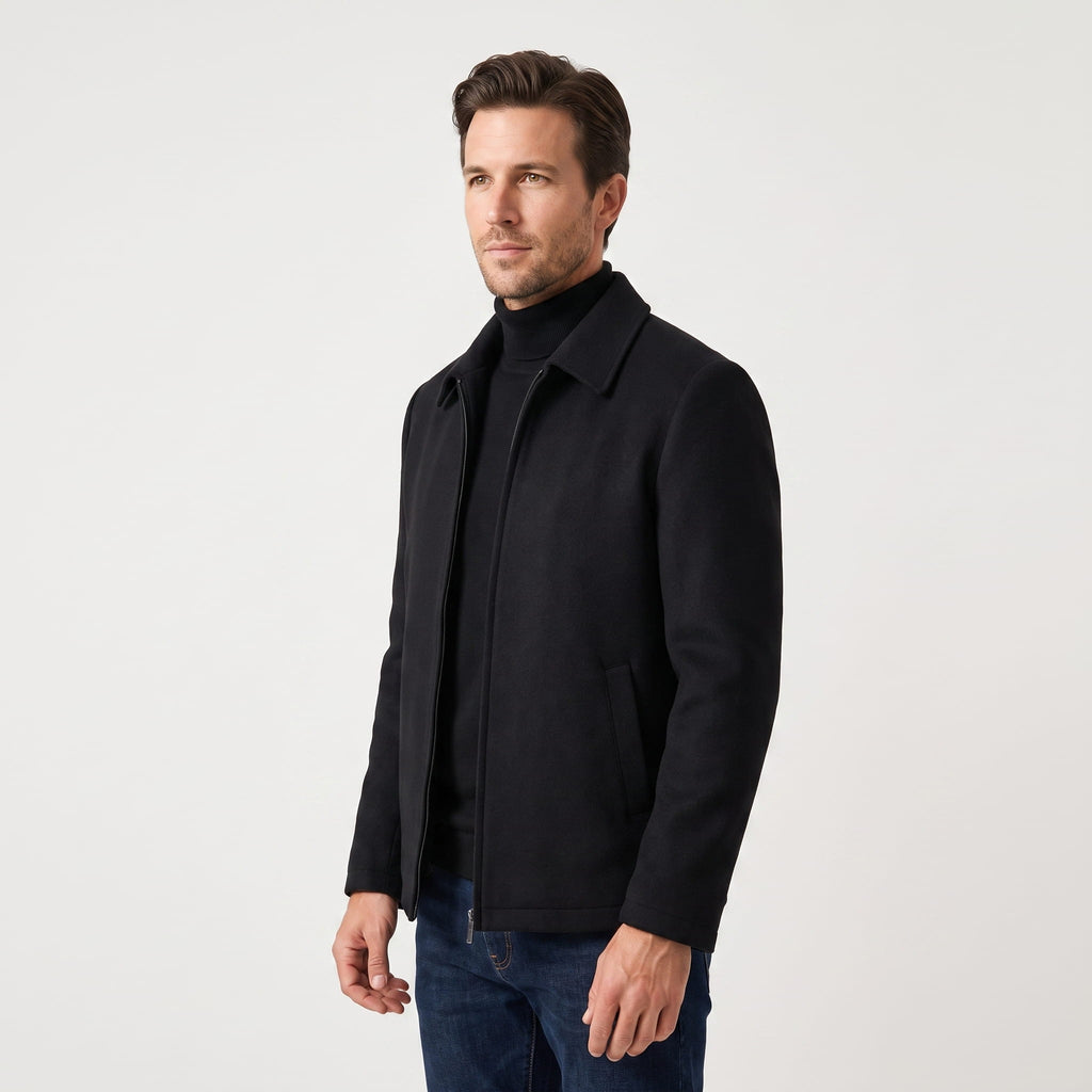 Marco Tailored Wool Jacket – Handmade Zip-Up Minimalist Outerwear