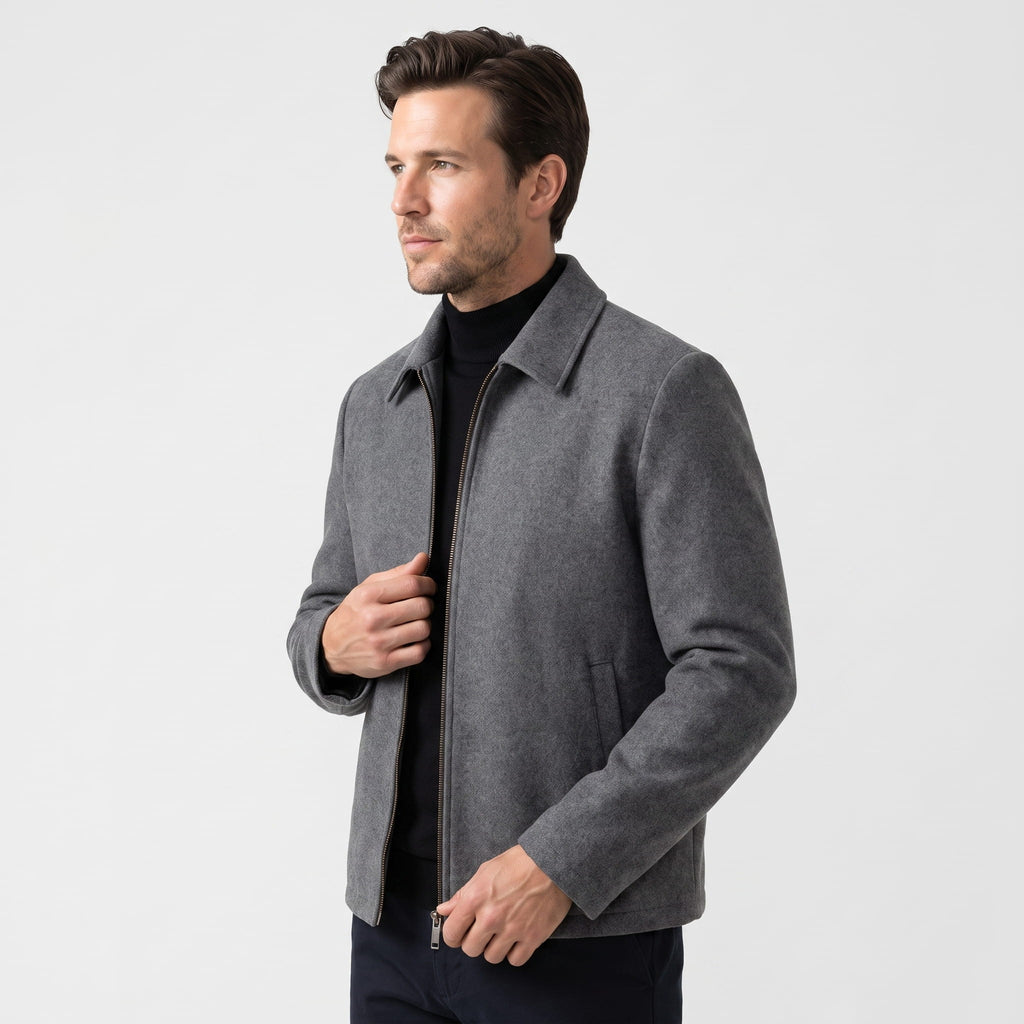 Marco Tailored Wool Jacket – Handmade Zip-Up Minimalist Outerwear