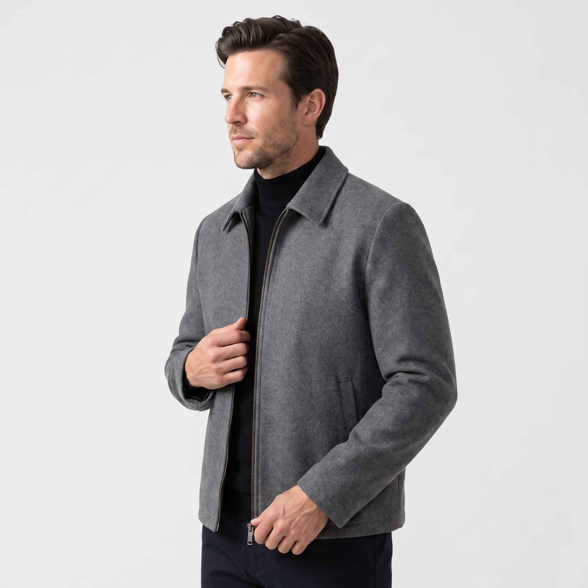 Marco Tailored Wool Jacket – Handmade Zip-Up Minimalist Outerwear