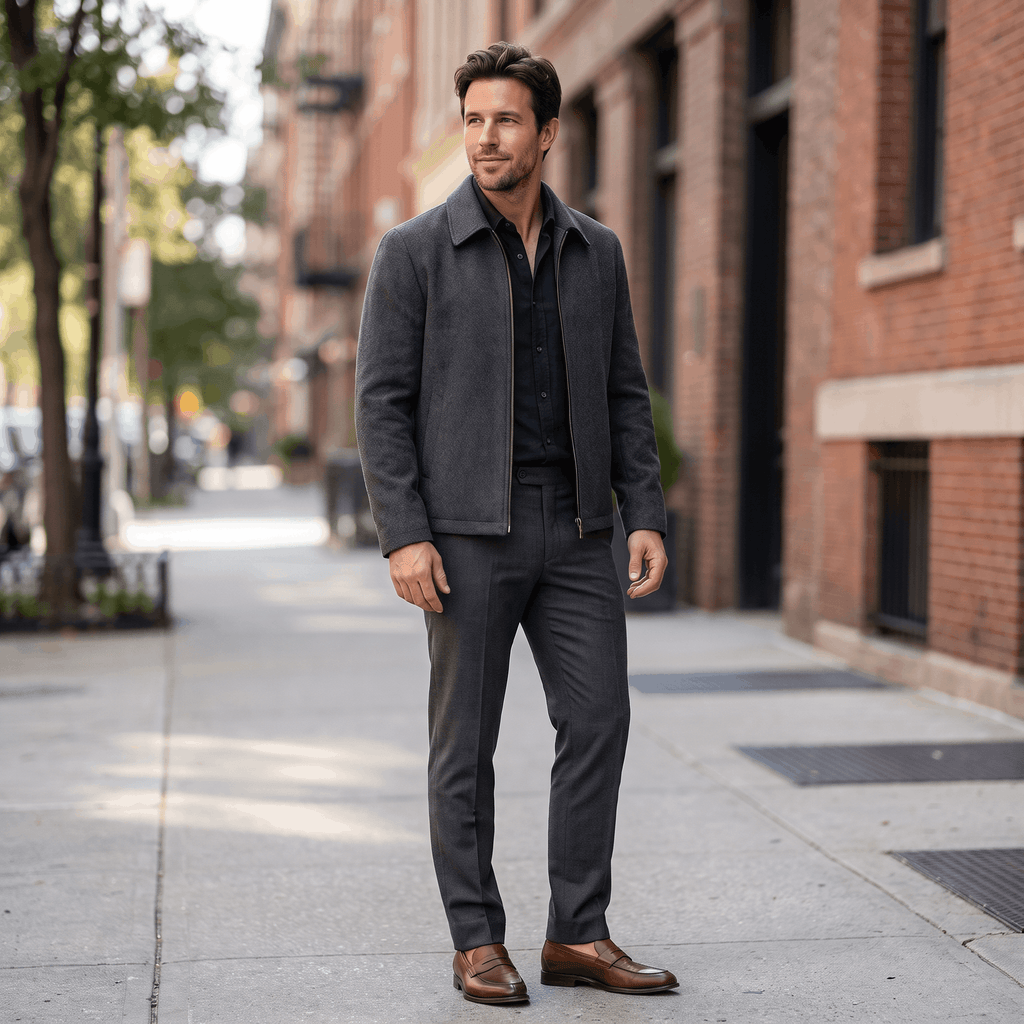Marco Tailored Wool Jacket – Handmade Zip-Up Minimalist Outerwear