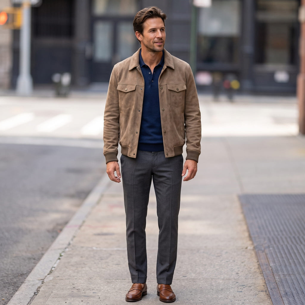 Sandro Suede Trucker Jacket – Snap-Button Ribbed Structured Outerwear