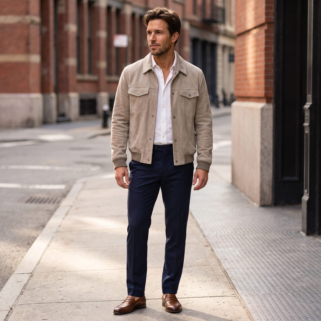 Sandro Suede Trucker Jacket – Snap-Button Ribbed Structured Outerwear