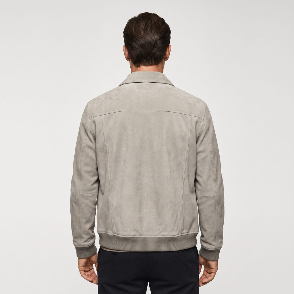 Sandro Suede Trucker Jacket – Snap-Button Ribbed Structured Outerwear