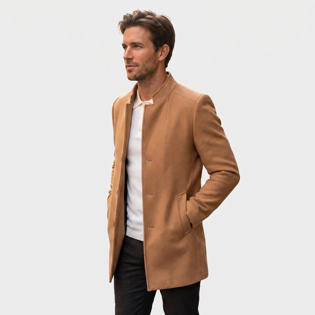 Arden Wool Blend Longline Coat – Tailored Structured Overcoat