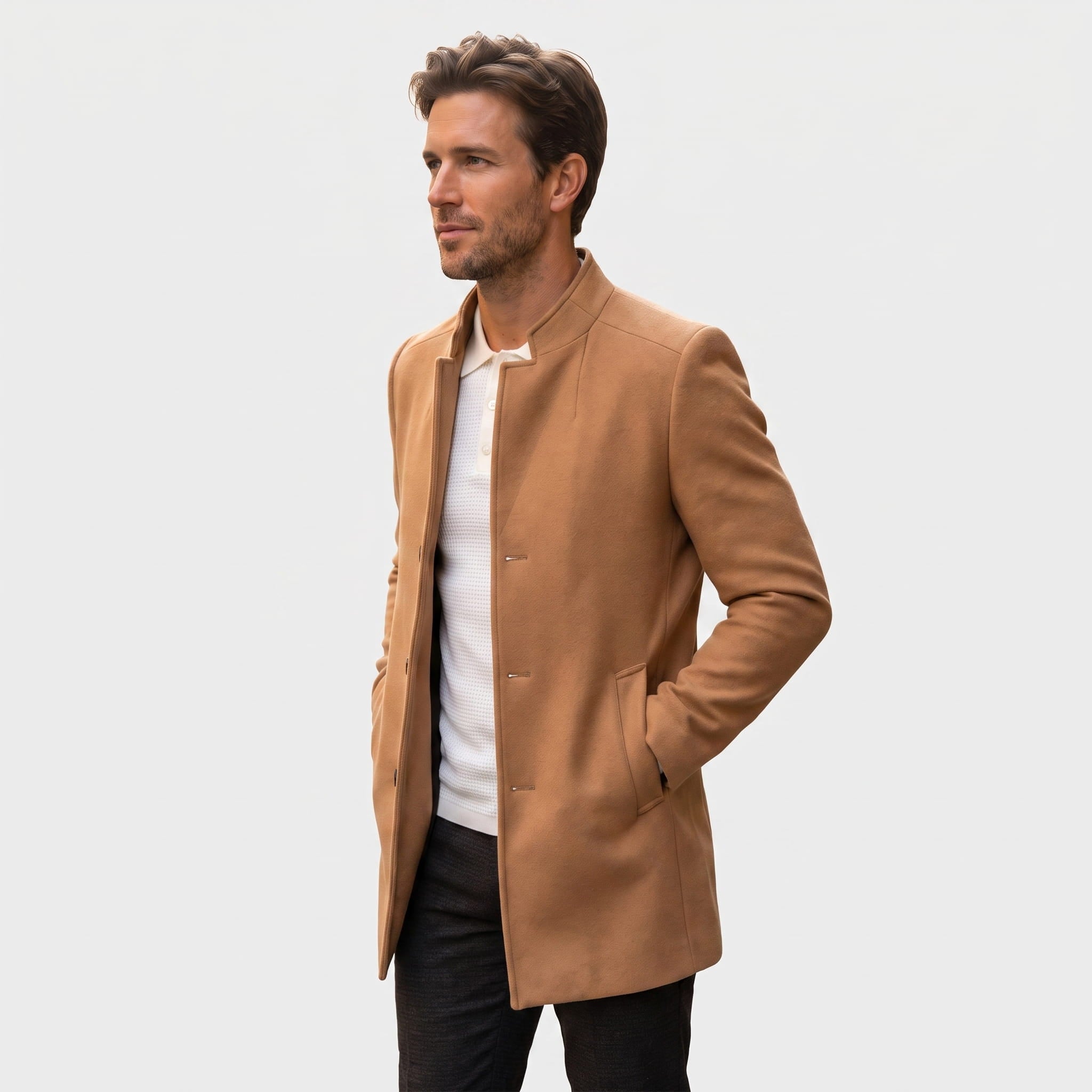 Arden Wool Blend Longline Coat – Tailored Structured Overcoat
