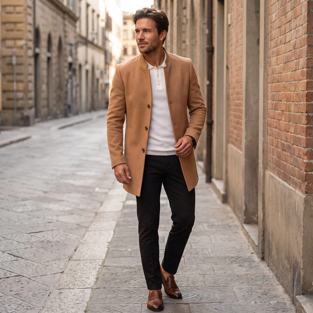 Arden Wool Blend Longline Coat – Tailored Structured Overcoat