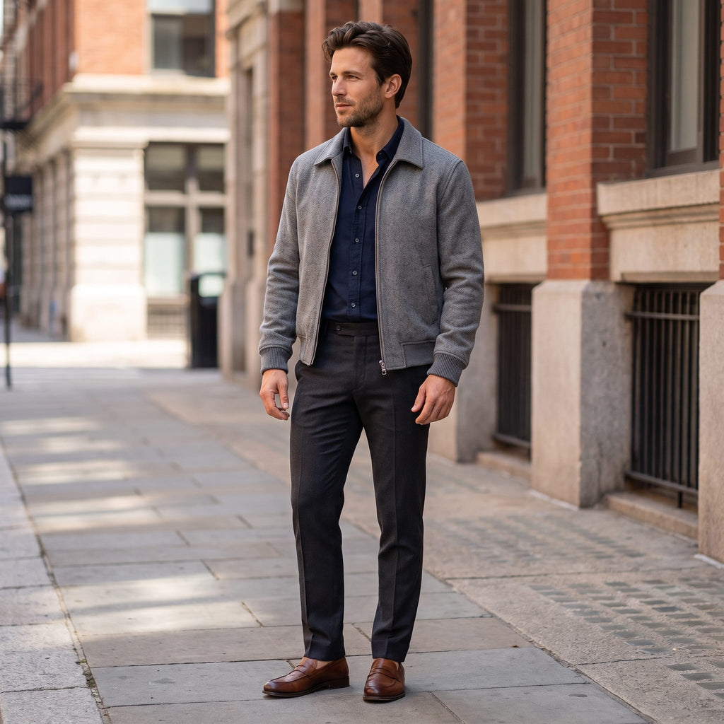 Hayden Wool Blend Jacket – Ribbed Zip-Up Structured Outerwear