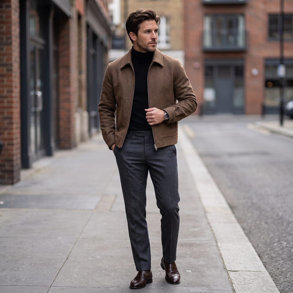 Hayden Wool Blend Jacket – Ribbed Zip-Up Structured Outerwear