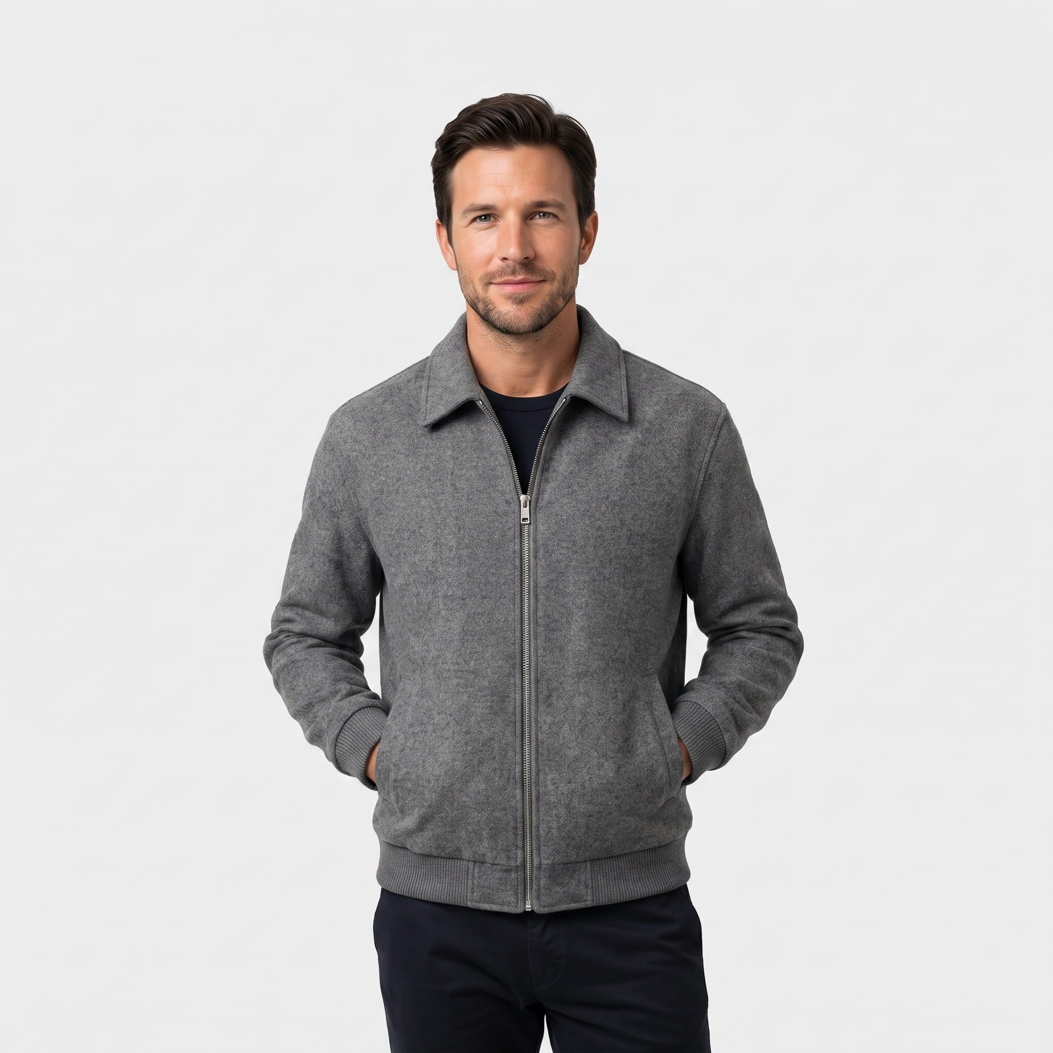 Hayden Wool Blend Jacket – Ribbed Zip-Up Structured Outerwear
