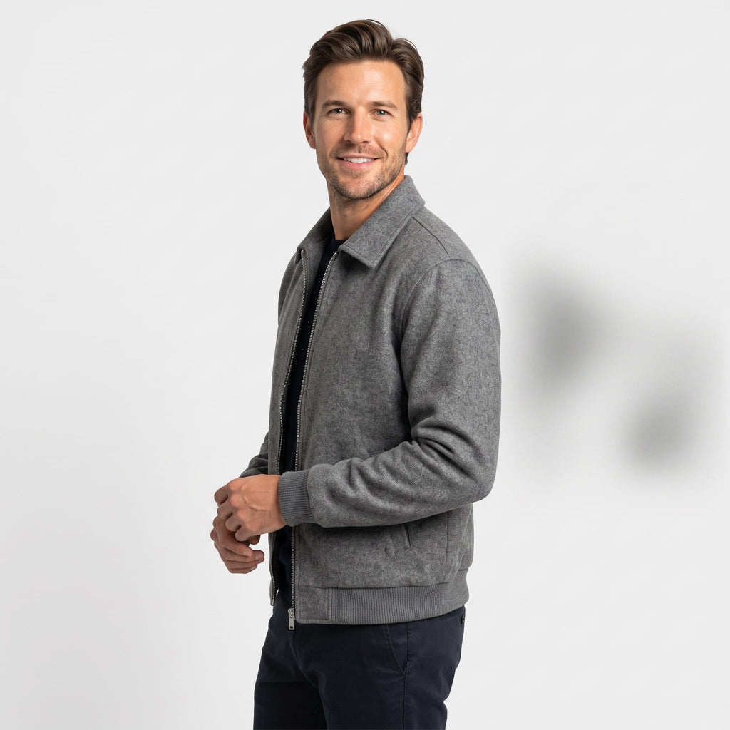 Hayden Wool Blend Jacket – Ribbed Zip-Up Structured Outerwear