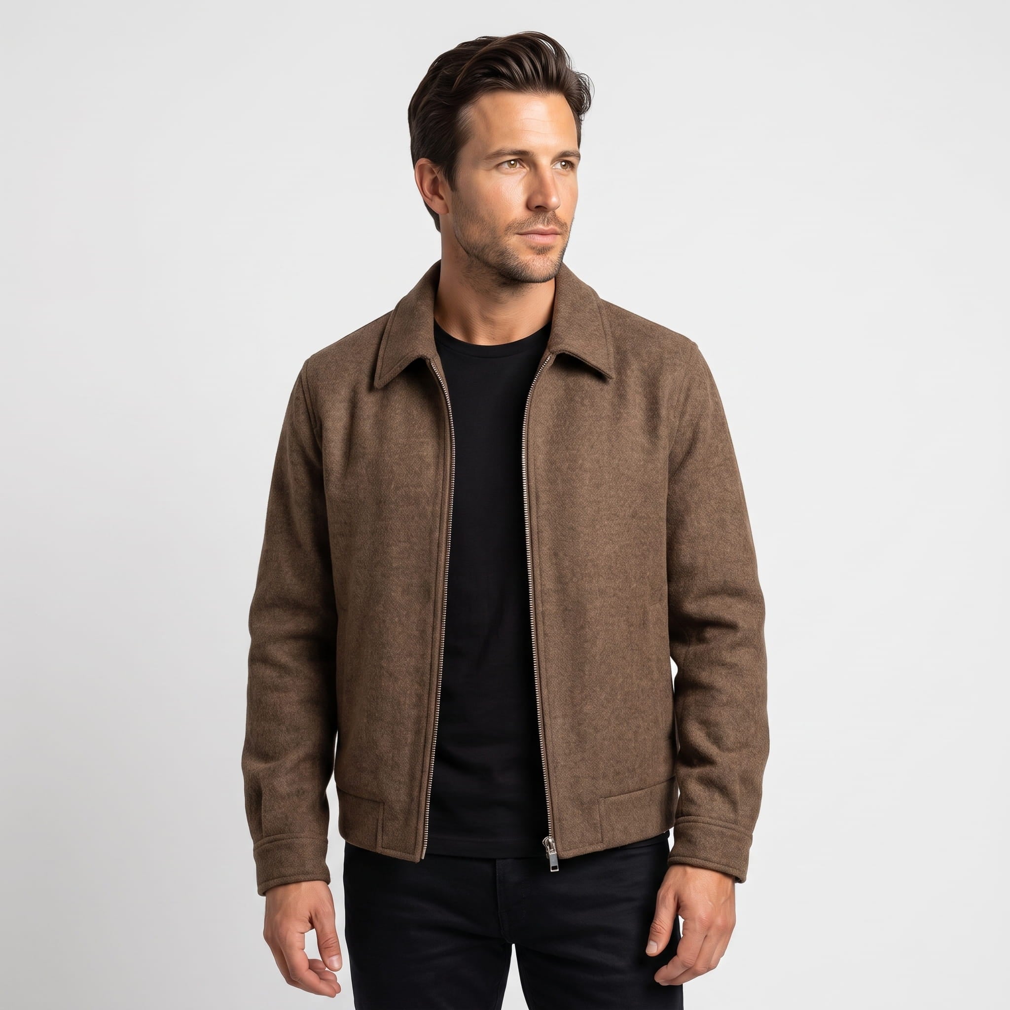 Hayden Wool Blend Jacket – Ribbed Zip-Up Structured Outerwear