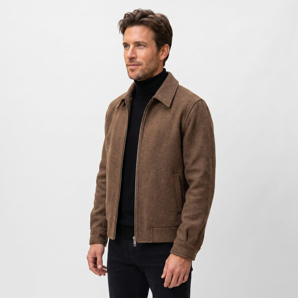Hayden Wool Blend Jacket – Ribbed Zip-Up Structured Outerwear
