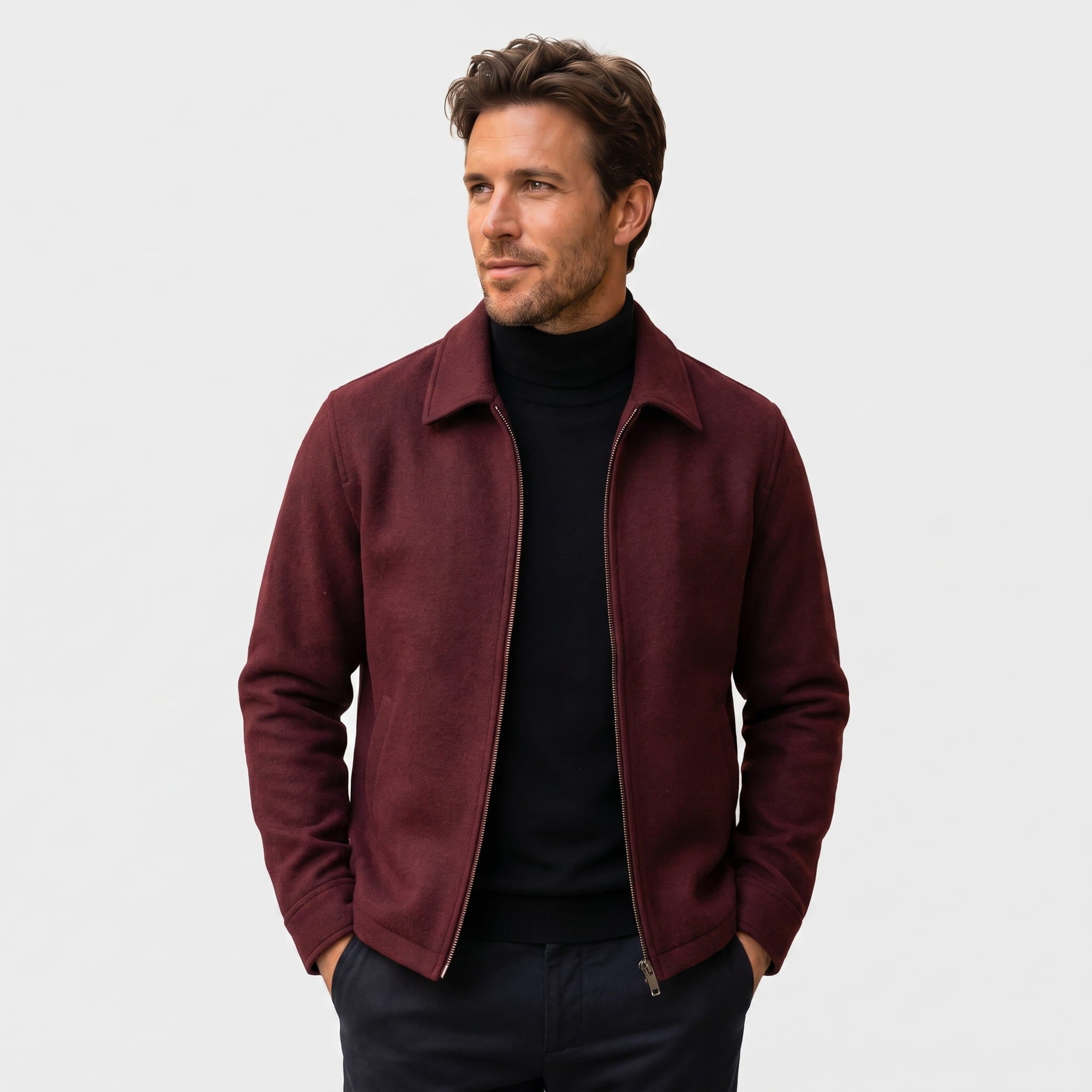 Hayden Wool Blend Jacket – Ribbed Zip-Up Structured Outerwear