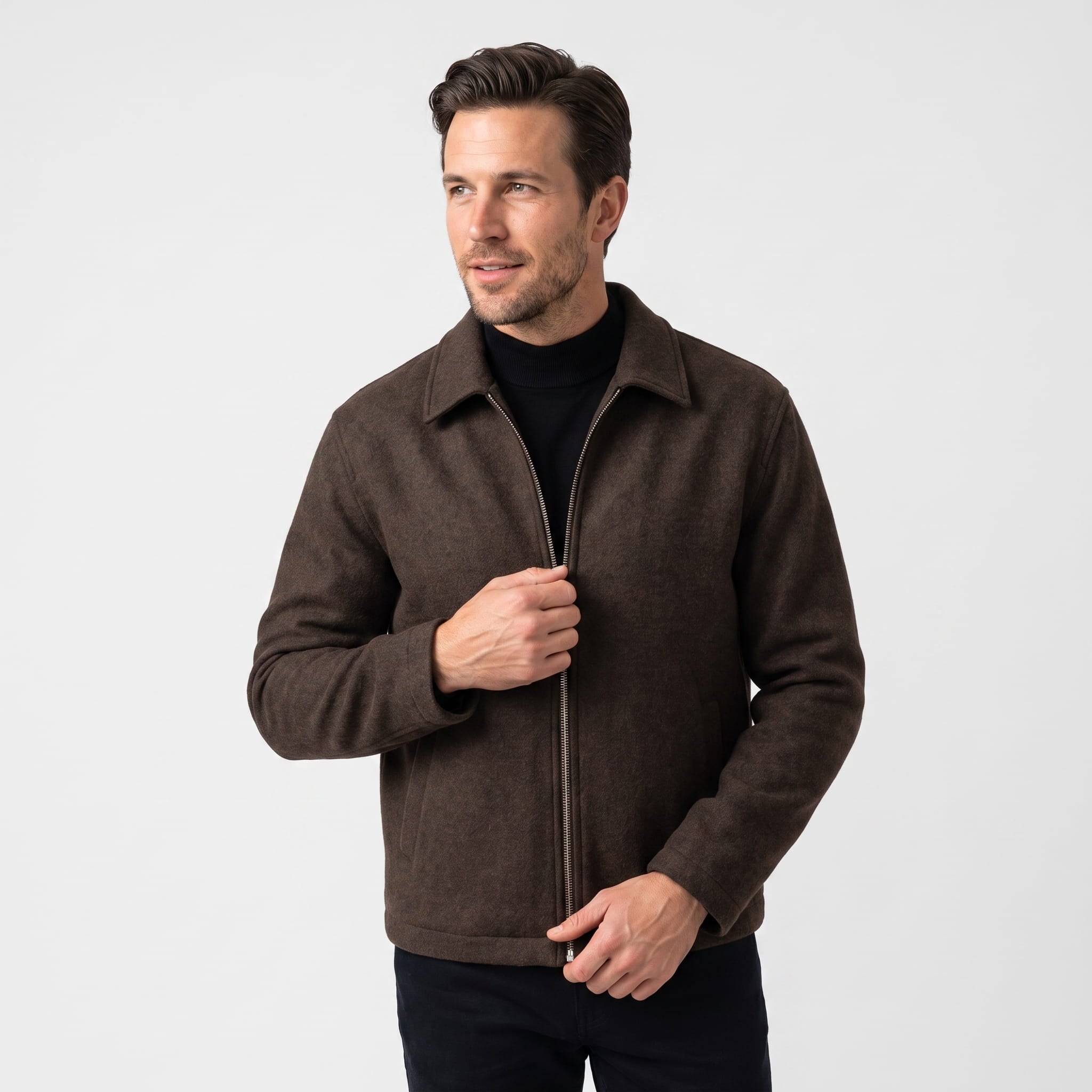 Hayden Wool Blend Jacket – Ribbed Zip-Up Structured Outerwear