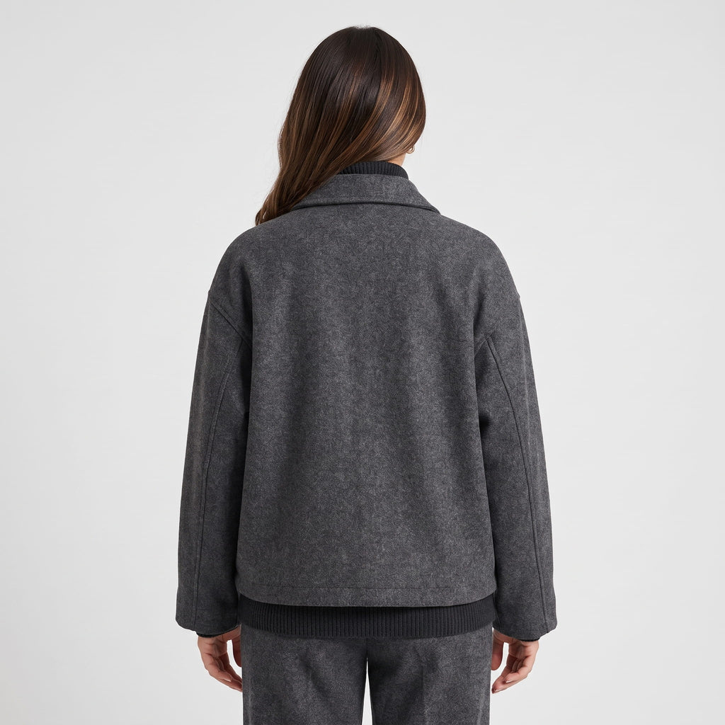 Bettina Wool Blend Cropped Jacket – Oversized Zip-Up Outerwear