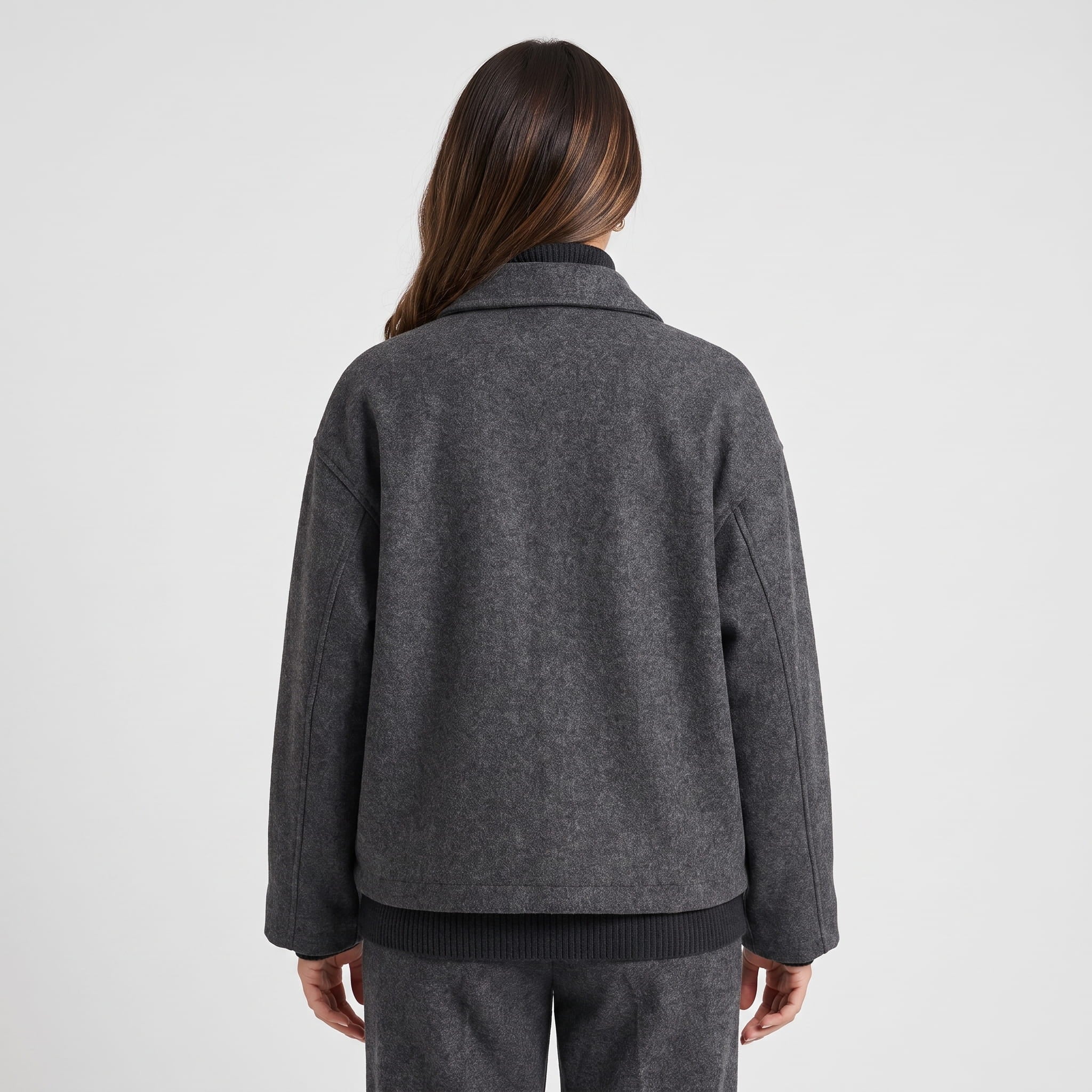 Bettina Wool Blend Cropped Jacket – Oversized Zip-Up Outerwear
