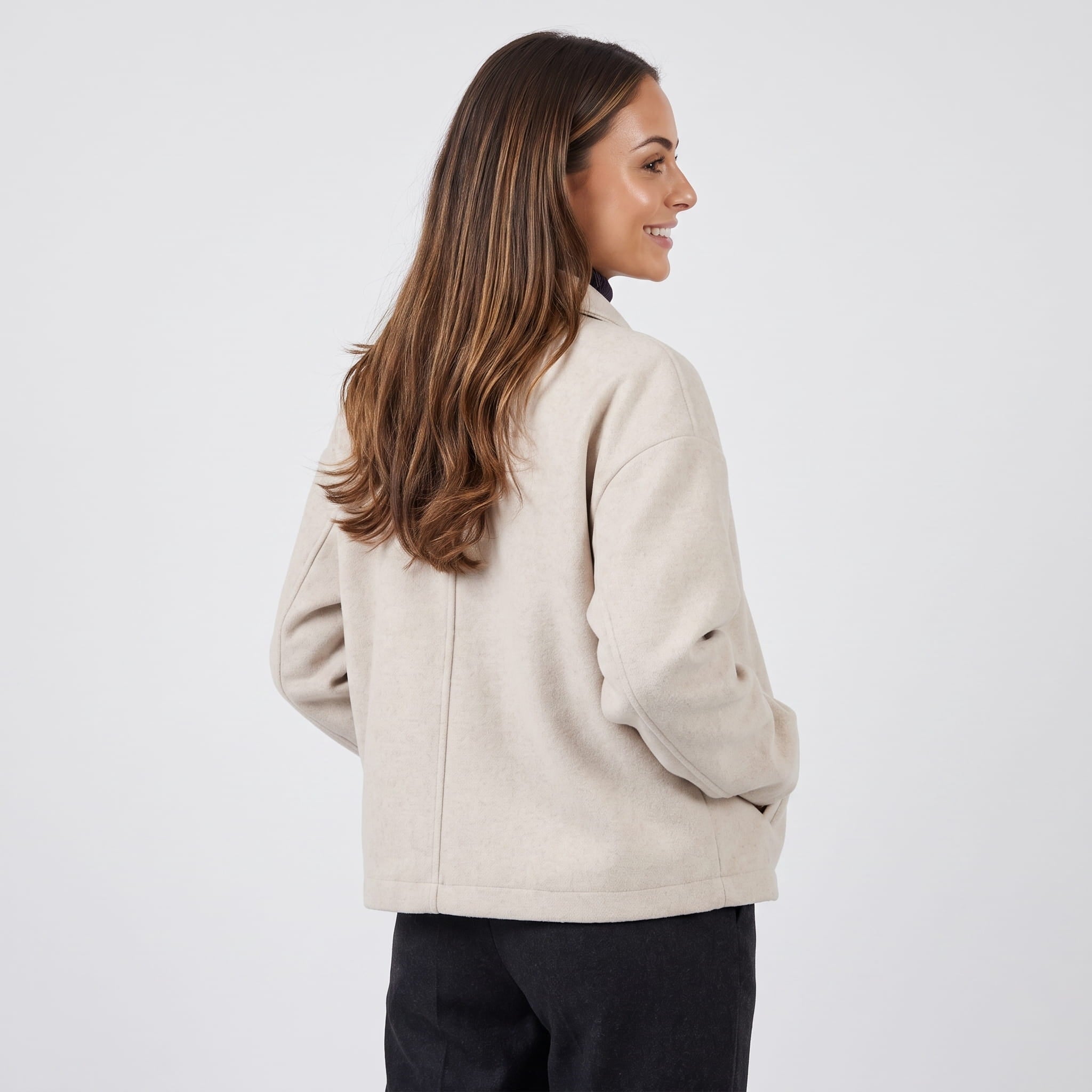 Bettina Wool Blend Cropped Jacket – Oversized Zip-Up Outerwear