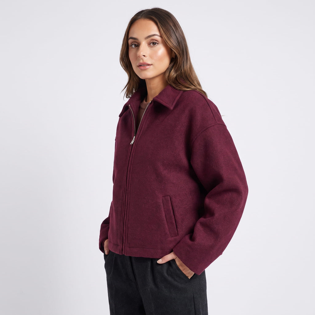 Bettina Wool Blend Cropped Jacket – Oversized Zip-Up Outerwear
