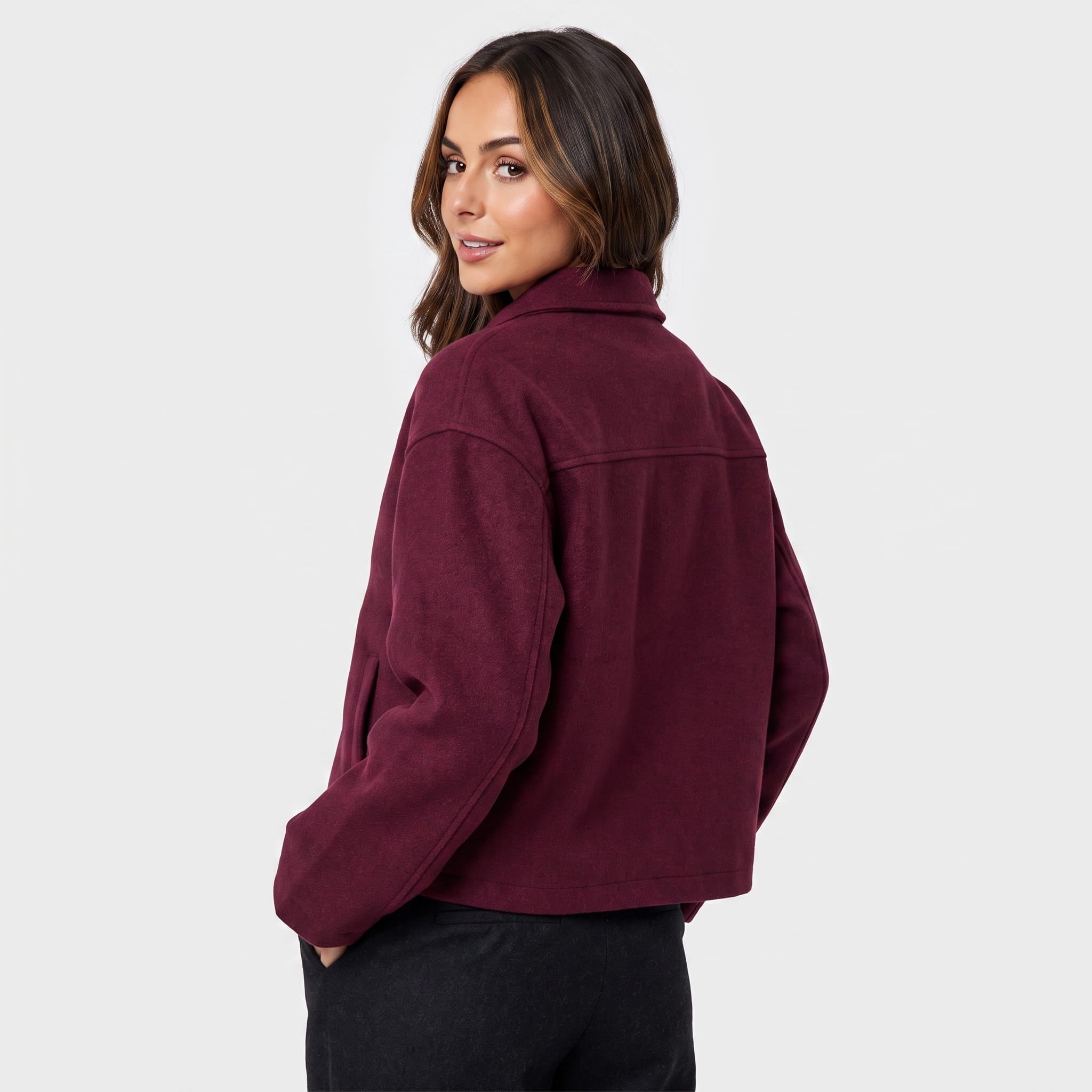 Bettina Wool Blend Cropped Jacket – Oversized Zip-Up Outerwear